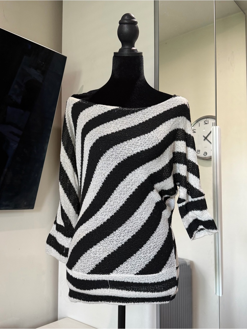 Vintage Charlotte Russe Black White Striped Dolman Knit Top